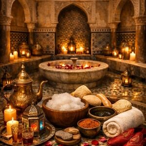 Luxury Moroccan Bath Set Moroccan Black Soap, Moroccan Scrub Loaf,ArganOil Serum